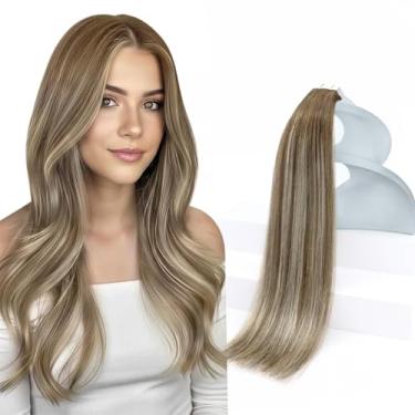Imagem de Sunny Hair Extensões de cabelo humano de 40,6 cm com fita adesiva em extensões de cabelo loiro marrom balayage fita de cabelo humano real 50 g 20 peças