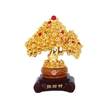 Imagem de uhyOHF Árvore de cristal da vida árvore da sorte de cristal amarelo decoração de escritório em casa árvore da sorte árvore da sorte resina árvore da sorte decoração pedra preciosa mesa D (A