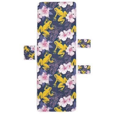Imagem de STAYTOP Capa de toalha de cadeira de lounge de flores e sapos amarelos, capa macia para espreguiçadeira, capas de cadeira de praia com bolsos para jardim, pátio, pátio, banhos de sol, gramado, 215,9 x