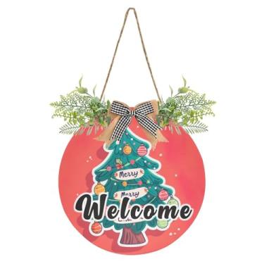 Imagem de YETTASBIN Placa de boas-vindas para árvore de Natal, placa de parede à prova d'água, guirlanda decorativa de alpendre para inauguração de casa, quintal, jardim, decoração de férias, 30 x 30 cm