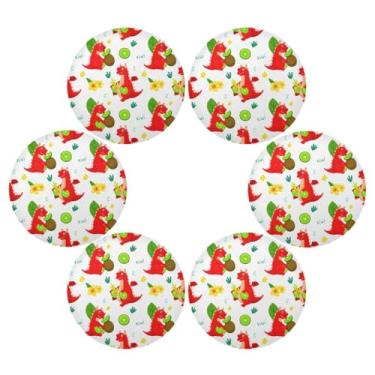 Imagem de Wassud Jogo americano conjunto de 6 tapetes redondos de desenho animado dragões vermelhos para cozinha e jantar tapetes laváveis resistentes ao calor decoração de mesa 39 cm