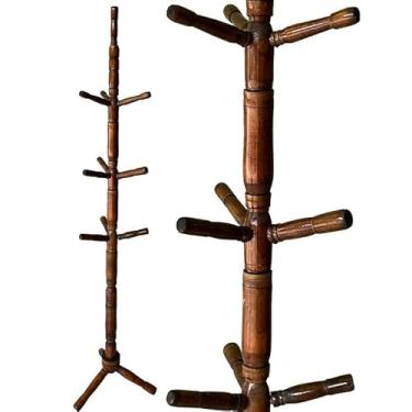 Imagem de Cabideiro de Chão em Madeira com 10 Ganchos | Cabideiro para Roupas Artesanal e Resistente, 1.65m de Altura(Imbuia)