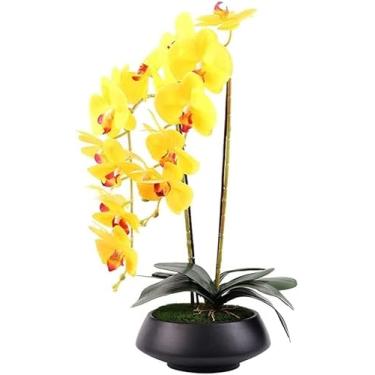 Imagem de Flor artificial com vaso orquídea artificial com vaso Phalaenopsis plantas falsas em vaso flor sintética para arranjos de sala de estar em casa