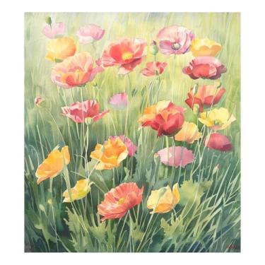 Imagem de Qilmy Pintura aquática flores silvestres capa magnética para máquina de lavar louça, 58 x 66 cm, capa decorativa para geladeira para porta da frente, adesivo magnético, máquina de lavar, painel de