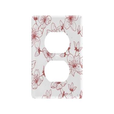 Imagem de Wassud Placa de cobertura de interruptor de luz, capas de tomada decorativas, placa de parede para tomadas elétricas, simples, flores de cerejeira, duplex, 12 x 7 cm