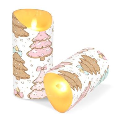 Imagem de ATTX Pacote com 2 velas de árvore de Natal com laços, velas sem chamas – 7,6 cm x 15 cm com controle remoto e temporizador para decoração de casa, casamento, acampamento #279