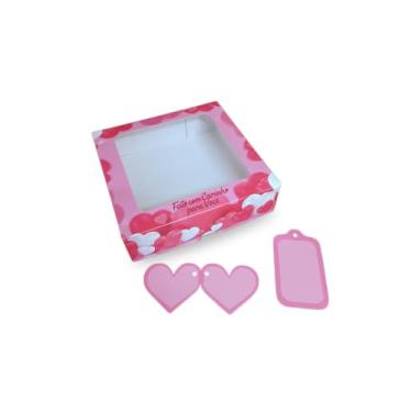 Imagem de Caixa de Presente, Cosmético ou Artesanatos com Visor + Tags | 15x15x4cm | Estampa Natal, Flores, Coração(Coração,10)