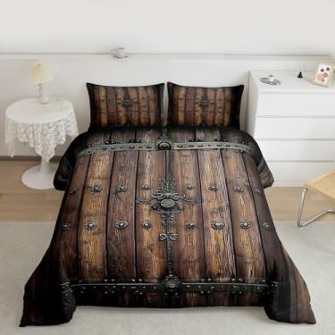 Imagem de Castle Fairy Conjunto de edredom de parede com tema medieval, Knight Walls, decoração moderna, retrô de madeira com 1 fronha para todas as estações, solteiro