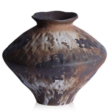 Imagem de Vaso vintage enferrujado Wabi Sabi, 29 cm de altura, vaso de cerâmica rústico para decoração de casa de fazenda, vasos de flores texturizados para decoração de casa, mesa, sala de estar (marrom preto