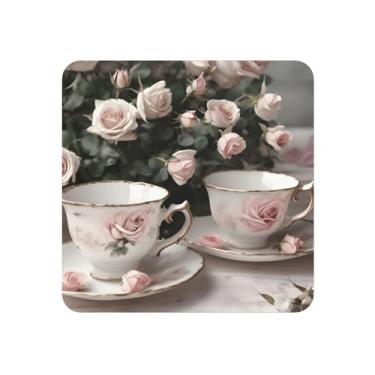 Imagem de Xícaras de chá com rosas Ímãs de geladeira com impressão gasta romântica para casa, cozinha, escritório, acessórios para presente diário de inauguração de casa