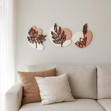 Imagem de Kit 3 Quadros Decorativos Abstratos Folhas em MDF para Sala Quarto Escritório(Marrom)