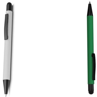 Imagem de Genérico Caneta Esferográfica Azul, Corpo em Papel Reciclado, com Ponta Touch Emborrachada, Escrita Geral, Kit com 2 Unidades (Branco e Verde)