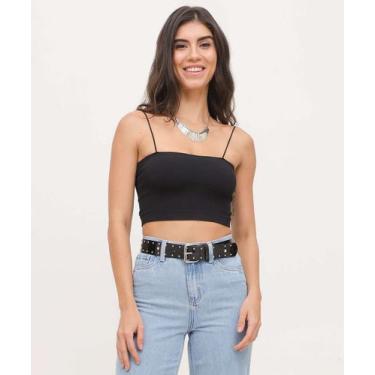 Imagem de Blusa Cropped Feminina Canelada Marisa-15739, Preto, P