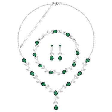 Imagem de ZCGJWE Conjunto de joias para mulheres, noiva, dama de honra, festa de casamento, formatura, brincos, pulseira, presente para mãe, esposa, amiga, Latão, Esmeralda sintética