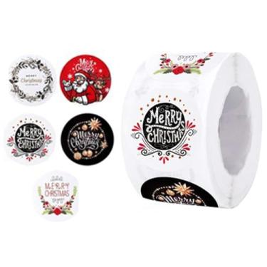 Imagem de 500 adesivos de Natal de 3,8 cm Feliz Natal bonito adesivo impermeável para embalagem de presente de Natal, cartões, envelopes, sacolas de brindes, caixa de lembrancinhas, decorações de lembrancinhas