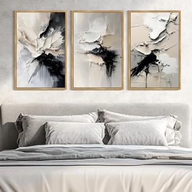 Imagem de KUVIOKE Arte de parede emoldurada abstrata azul marinho minimalista grafite pastel decoração de parede moderna bloco de cores neutras ilustração pintura pincelada arte decoração de casa 61 x 91 cm