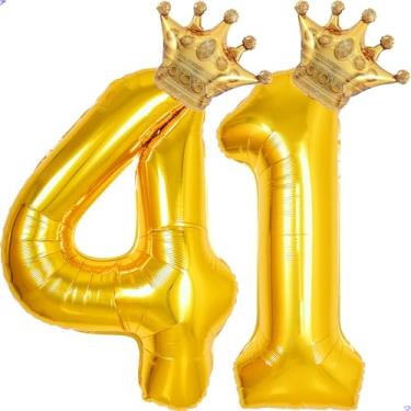 Imagem de 41 balões com números dourados de 101 cm para decorações de aniversário de 41 anos para homens e mulheres, balões gigantes de 41 anos