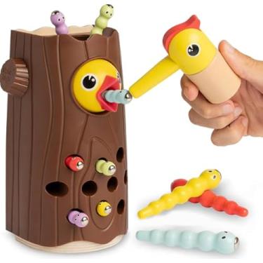 Imagem de Brinquedo Magnético Pica-Pau Montessori, Jogo de Pesca com Minhocas, Coordenação Olho-Mão, Presente Educativo
