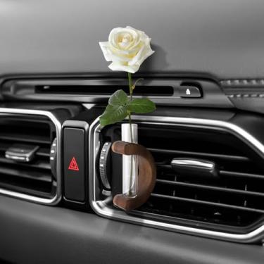 Imagem de Wogomz Clipe de ventilação de vaso de carro, clipe de vaso de flores de ventilação de carro de madeira, mini suporte de planta automotiva, decoração de terrário, ornamento de saídas de ar de veículos