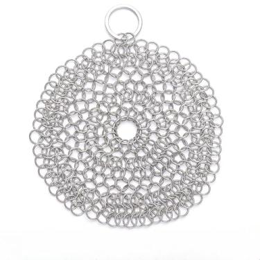 Imagem de Limpador de ferro fundido 316 Esfregão de corrente de aço inoxidável para grelha, frigideira, churrasqueira, forno, wok, 10 cm de diâmetro (redondo)
