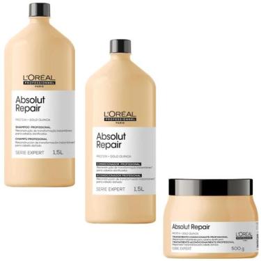 Imagem de Shampoo e Condicionador 1,5L Máscara 500g Loreal Absolut Repair Gold Q