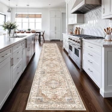 Imagem de Enkor Tapetes de corredor para corredor, 6 x 33 tapetes laváveis macios antiderrapantes para cozinha, tapete moderno para sala de estar, quarto, entrada bege e marrom