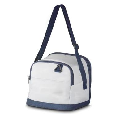 Imagem de Bolsa Térmica 8 Litros para Marmitex com Alça, Azul, 23x23x16cm, com Bolso Frontal e Argola para Chaves
