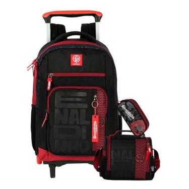 Imagem de Kit Enaldinho Mochila 2em1 Rodas + Lancheira + Estojo Triplo, Preto
