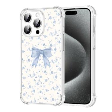 Imagem de Vulfwela Capa para iPhone 15 Pro Max de 16,7 cm com laço azul, estampa de flor de videira fresca e moderna, capa de telefone transparente para mulheres e meninas, antiamarelamento, antiqueda, à prova