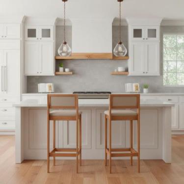 Imagem de Kit 2 Banquetas Assento Encosto Estofado em Linho Hellen cor:mel com p