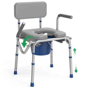 Imagem de Loyoda Cômoda de cabeceira elegível FSA/HSA, cômoda com assento e encosto acolchoados, capacidade de 226 kg, balde removível de 6,3 litros, vaso sanitário portátil de altura ajustável para adultos