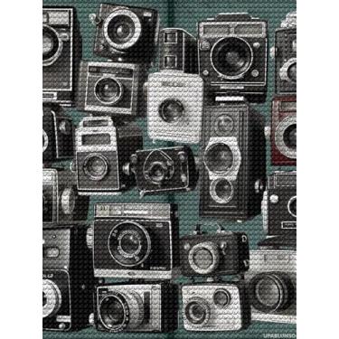 Imagem de UPABLUNSO Coleção de câmera retrô Cool Kits de pintura de diamante, kits de pintura de diamante para iniciantes, pinturas de pontos de broca redonda, kits de arte de diamante, decoração de parede de