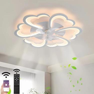 Imagem de Ventilador de teto silencioso com LED, luzes e controle remoto, ventilador de teto moderno e inteligente para quarto, luminária dimerizável por aplicativo com 6 lâmpadas, abajur em formato d