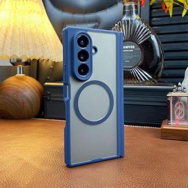 Imagem de ioiFour [Design exclusivo] Capa magnética para Samsung Galaxy Z Fold 7 com proteção de dobradiça dupla, compatível com acessórios MagSafe, capa macia com sensação de pele elegante e traseira fosca