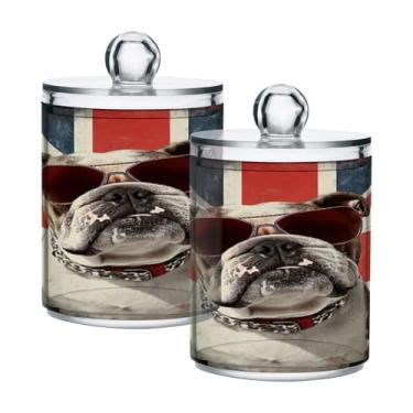 Imagem de Qilmy Qtip Suporte de 400 ml, óculos de sol buldogue bandeira britânica, frasco de armazenamento de boticário de plástico transparente com tampa, dispensador de recipiente de banheiro para bola de