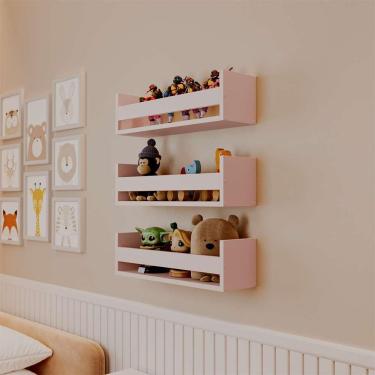 Imagem de Kit 3 Prateleiras Porta Brinquedos Rosa 70 X 12cm Suporte Invisivel