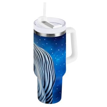Imagem de ODAWA Copo de água grande tigre branco céu estrelado com canudo e alça, copo com isolamento duplo