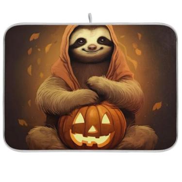 Imagem de Tapete reversível de secagem de louça, tapete de café de microfibra de preguiça de Halloween, tapete absorvente de escorredor de pratos, protetor de bancada de cozinha, 45 x 61 cm
