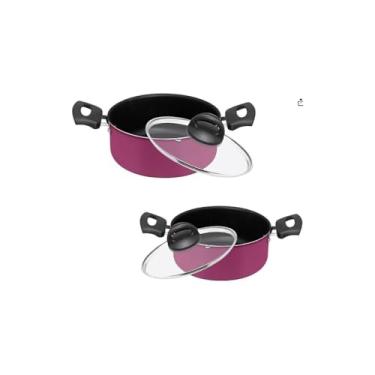 Imagem de Conjunto de Panelas Antiaderente, 13 Peças, Alumínio, Rosa, com Cabo Baquelite, Tampa de Vidro, Inclui Frigideiras e Formas