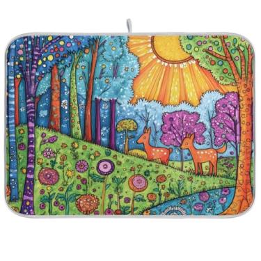 Imagem de Tapetes coloridos de secagem de louça, almofada de secagem rápida, escorredor de pratos absorventes para balcão de cozinha, decoração de casa de férias, 45 x 61 cm