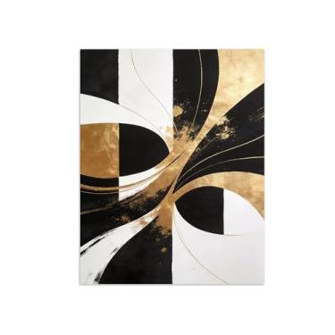 Imagem de Impressões abstratas em tela-Quadro texturizado para parede-Preto branco e dourado-Pintura moderna para sala de estar 50x65cm Sem Moldura
