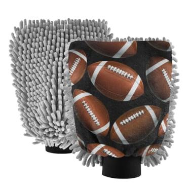 Imagem de ODAWA Luvas duráveis de microfibra chenille para lavagem de carro, pacote com 2, bolas de futebol americano, preto, 18 cm C x 26 cm L