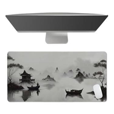 Imagem de Sweet Jojo Designs Tapete de mouse grande (preto e branco tradicional japonês) Tapete de mesa para teclado e mouse, mousepad para jogos, acessórios de mesa de escritório para homens e mulheres (cinza