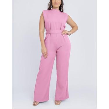 Imagem de Macacão feminino pantalona soltinho regata cinto gola alta - Swiss Bou