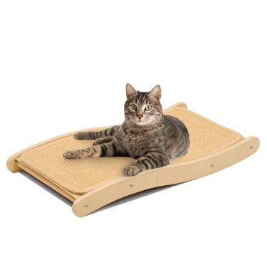 Imagem de PETKARAY Tábua de arranhar sisal para gatos, arranhador de sisal curvado para gatos, grande almofada para arranhar gatinhos em ambientes internos, espreguiçadeira ondulada resistente para gatinhos