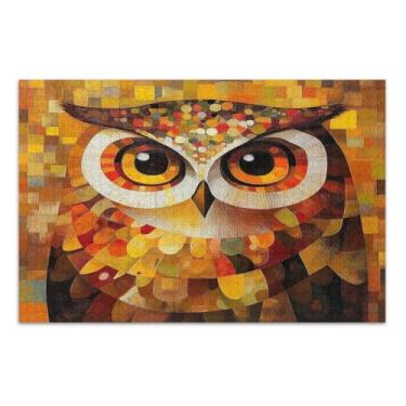 Imagem de Quebra-cabeças marrons de mosaico de coruja abstrata, 1000 peças, quebra-cabeças legais para adultos, jogos para adultos