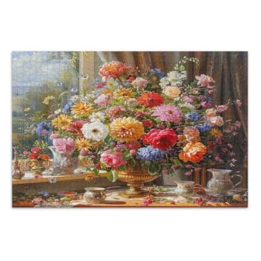 Imagem de Quebra-cabeça de flores elegantes 500 peças, quebra-cabeça adulto com letras nas costas