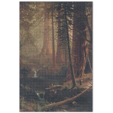 Imagem de Quebra-cabeça Albert Bierstadt com árvores de sequoia gigante 1000 peças para adultos, pintura de belas artes, quebra-cabeça personalizado natureza, presentes de festa de elefante branco, 75 x 40 cm