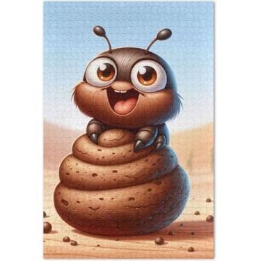 Imagem de Quebra-cabeças engraçados de besouro de esterco de desenho animado para adultos, 1000 peças, presentes de elefante branco, quebra-cabeças engraçados e divertidos para adultos, brinquedo de arte