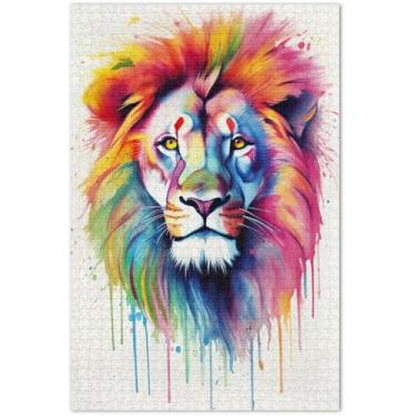 Imagem de Aquarela leão arco-íris quebra-cabeça 1000 quebra-cabeças para adultos jogo de brinquedo arte paisagem quebra-cabeças engraçados presentes de jogo de quebra-cabeça, 75 x 40 centímetros
